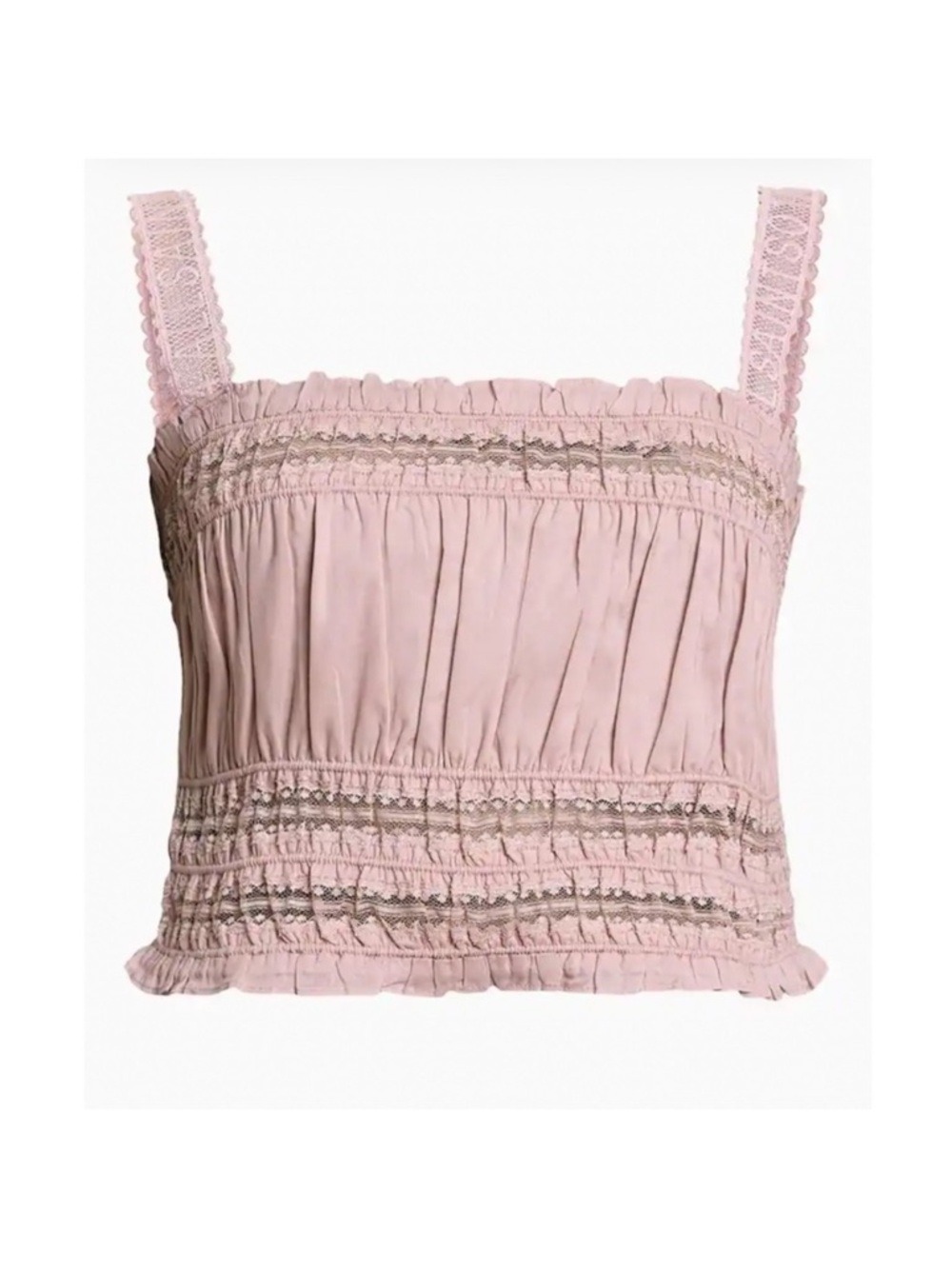 AllSaints Blush Pink Smocked Cropped Tank with Lace Straps | New | size 8 - Picture 4 of 6